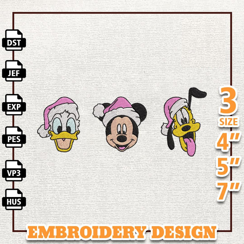 Retro Pink Christmas Mouse Head Embroidery Design, Christmas Mouse And Friends Embroidery File, Instant Download.jpg