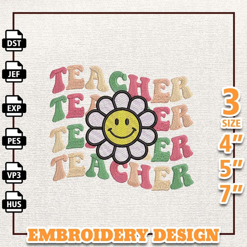 Retro Teacher Embroidery Design, Back To School Embroidery Design, Teacher Life Embroidery File, School Embroidered Shir.jpg