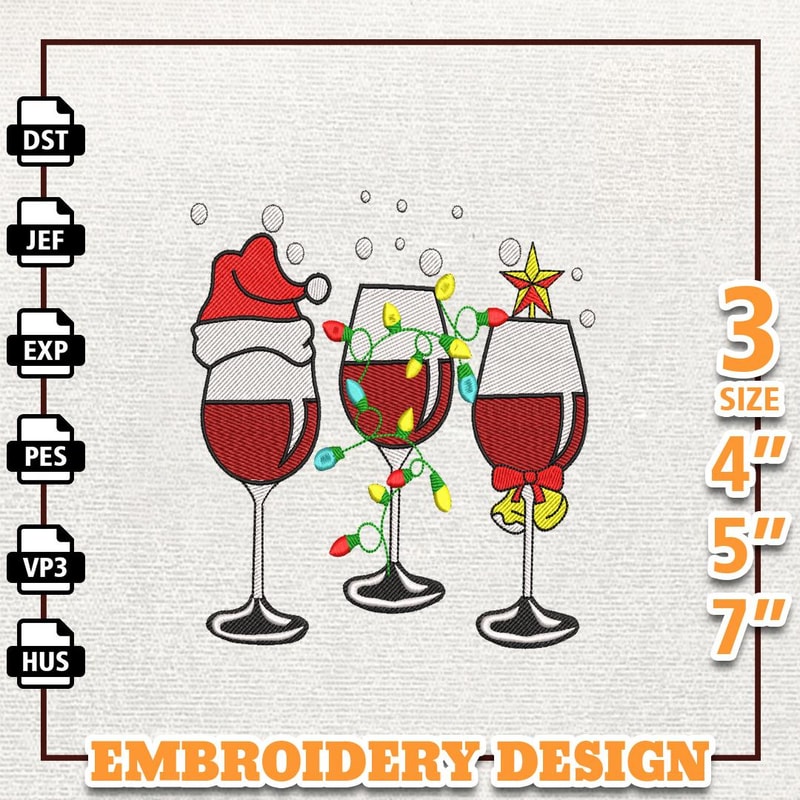 Santa Wine Embroidery, Christmas Lights Embroidery Designs, Instant Download.jpg
