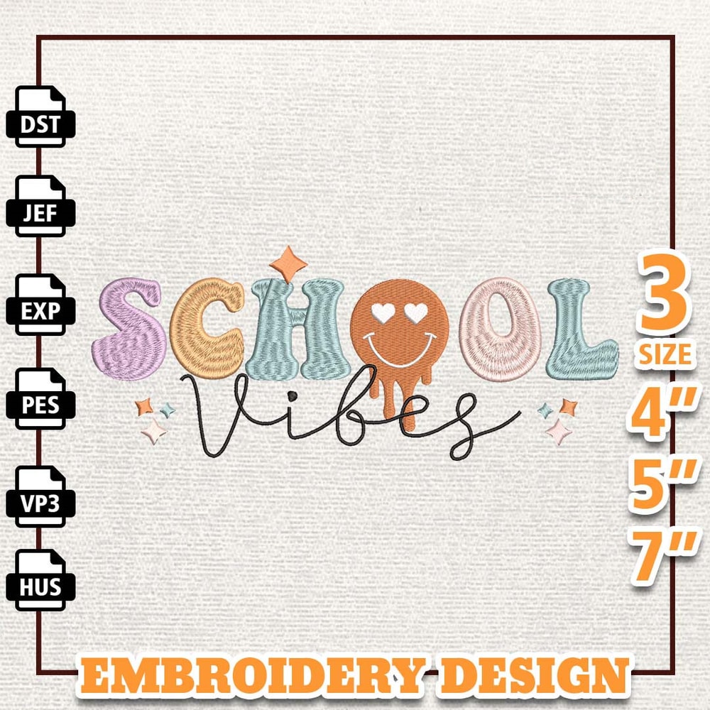 School Vibes Embroidery Design, Back To School Embroidery Design, School Embroidered Sweatshirt, School Quotes File, In.jpg