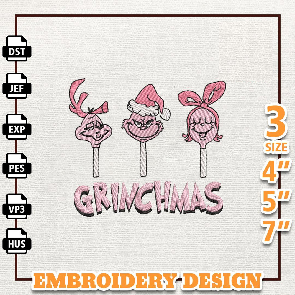 Sweet Christmas Embroidery Machine Design, Christmas Green Monster Embroidery File, Pink Greench Embroidery File, Instan.jpg