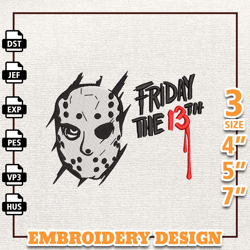 the crystal lake killer embroidery design, the killer friday 13th horror movie killers embroidery file, hallloween embro