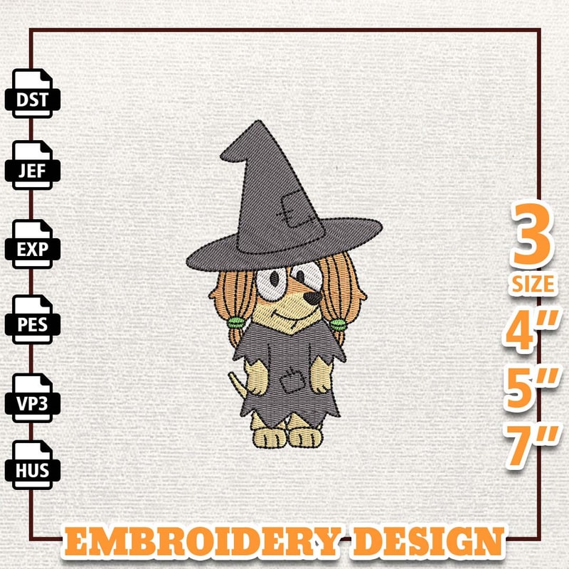 Witch Bluey Dog Halloween Embroidery Design, Happy Haloween Embroidery File, Bluey Dog Cartoon Embroidery Design, Hallow.jpg