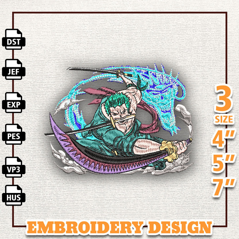 Zoro Anime Design, Anime Embroidery Design, Anime Machine Embroidery Design, Gift For Anime Fan, Instant Download.jpg