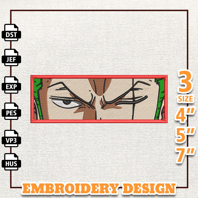Zoro One Piece, Anime Embroidery Design, Anime Machine Embroidery Design, Gift For Anime Fan, Instant Download.jpg