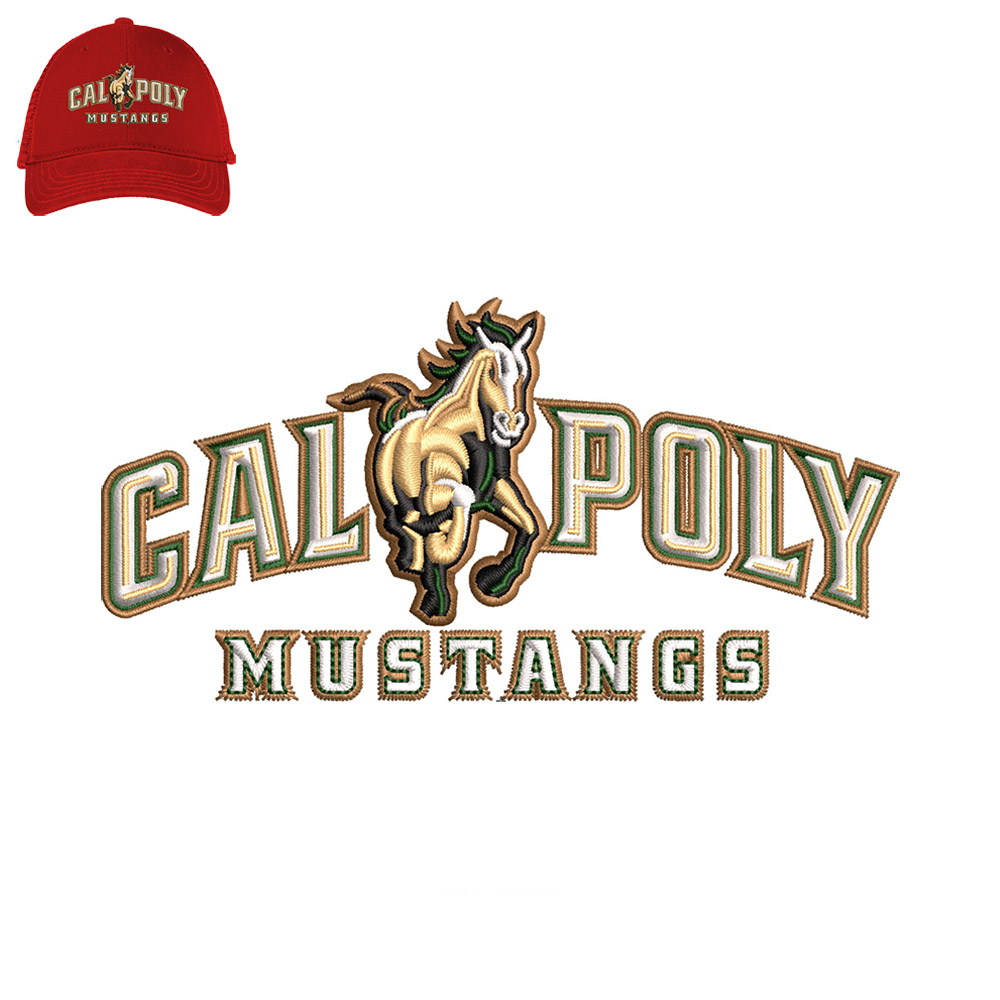 Cal poly mustangs 3d puff Embroidery logo for Cap ..jpg