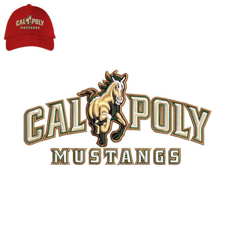 Cal poly mustangs 3d puff Embroidery logo for Cap ..jpg