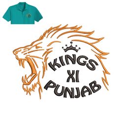 Kings Lion Punjab Embroidery logo for Polo Shirt,logo Embroidery, Embroidery design, logo Nike Embroidery
