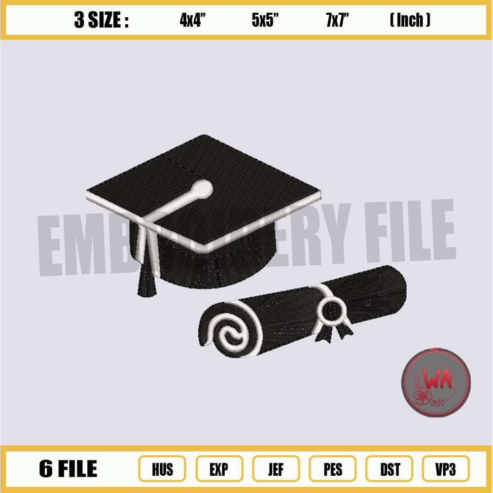 3 Size Graduation Hat& Graduation Certificate Silhouette Embroidery design Machine Embroidery , Graduation Cap And Diplo.jpg
