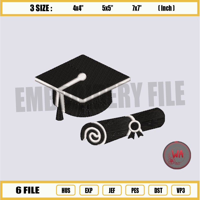 3 Size Graduation Hat& Graduation Certificate Silhouette Embroidery design Machine Embroidery , Graduation Cap And Diplo.jpg