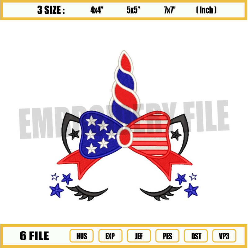 4th of July embroidery design, Unicorn embroidery file, 4 sizes, Instant download.jpg
