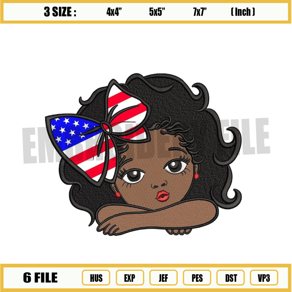 4th Of July Girl Applique Embroidery Design, 4 sizes, Instant Download.jpg