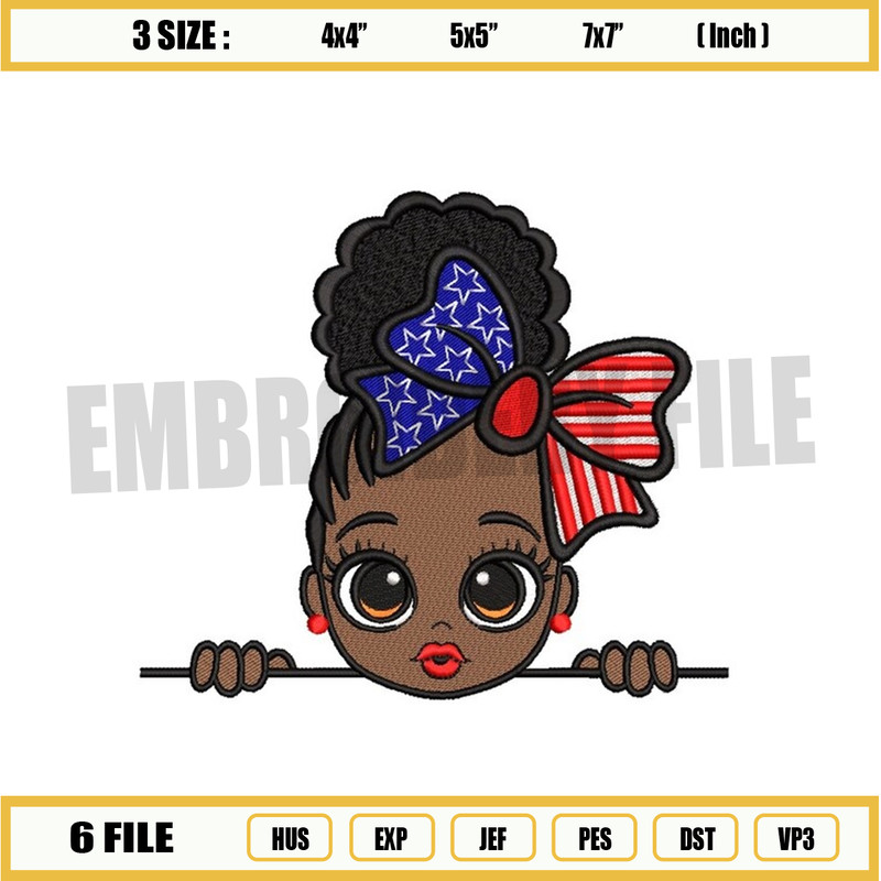 4th Of July Girl Embroidery Design, 3 sizes, Instant Download.jpg