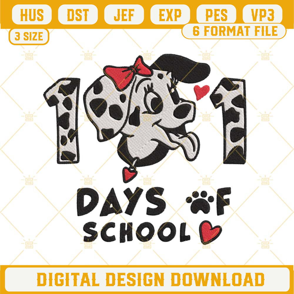 101 Days Of School Dalmatian Embroidery Design, 100 Days Of School Kids Embroidery File.jpg