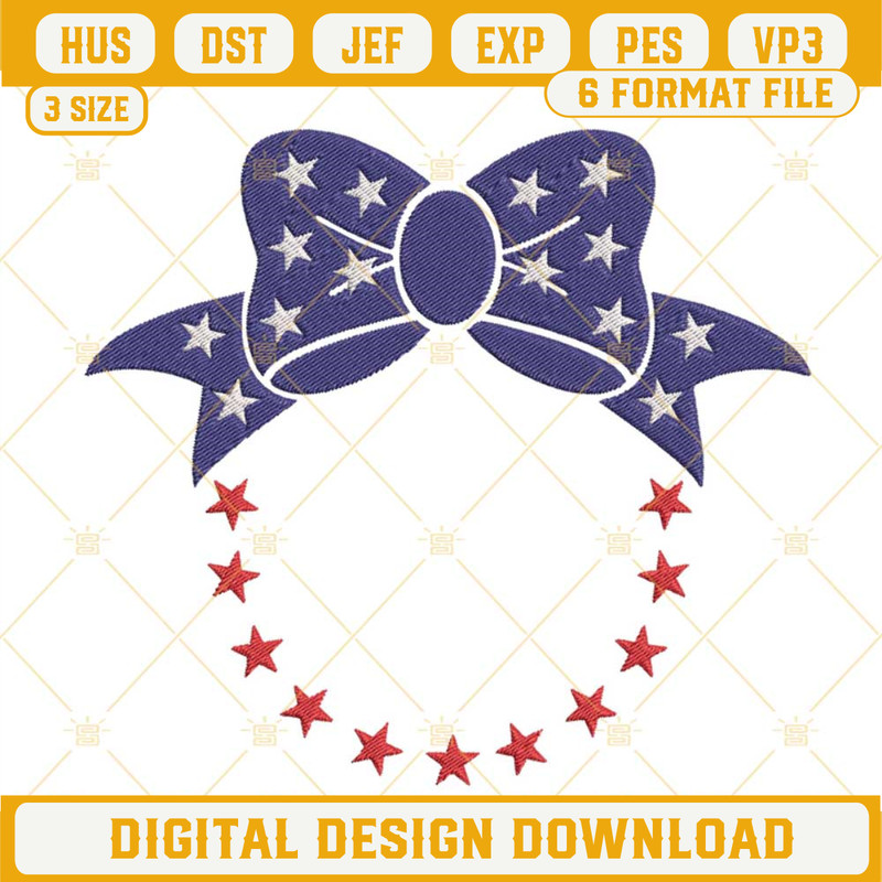 4th Of July Minnie Bow Embroidery Designs, Cute Usa Patriotic Machine Embroidery Files.jpg