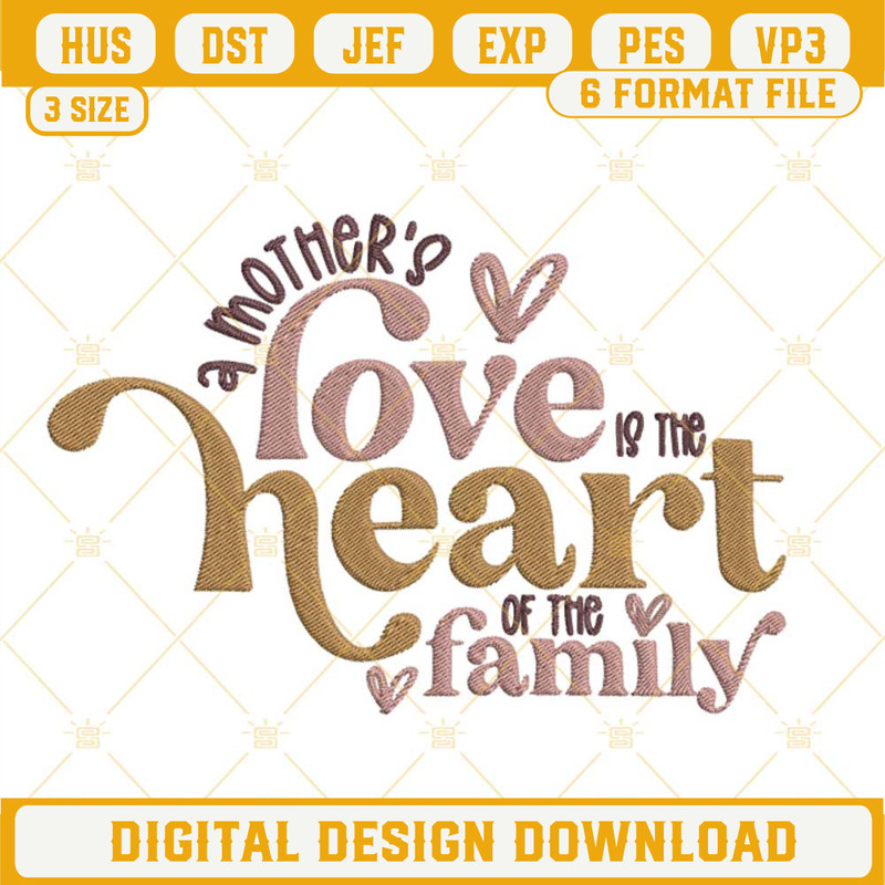 A Mothers Love Is The Heart Of The Family Embroidery Design File, Mothers Day Embroidery Pattern.jpg