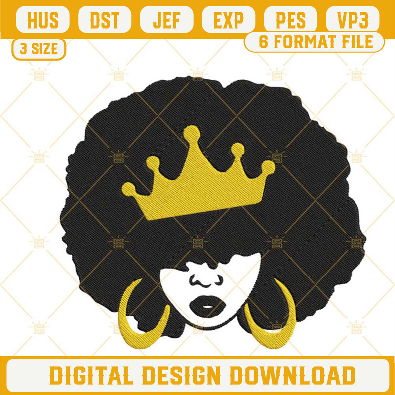 African Woman Crown Embroidery Design, Black Girl Embroidery File.jpg
