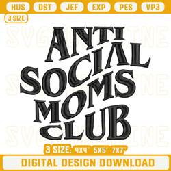 anti social moms club embroidery design files