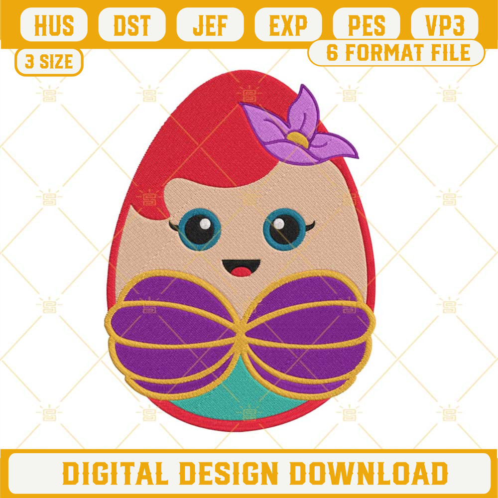 Ariel Easter Egg Embroidery Design, Disney Princess Easter Embroidery File.jpg