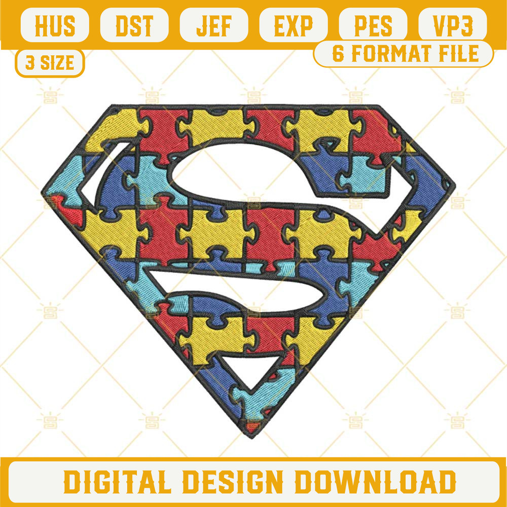 Autism Embroidery Designs, Autism Super Hero Logo Embroidery Design File.jpg