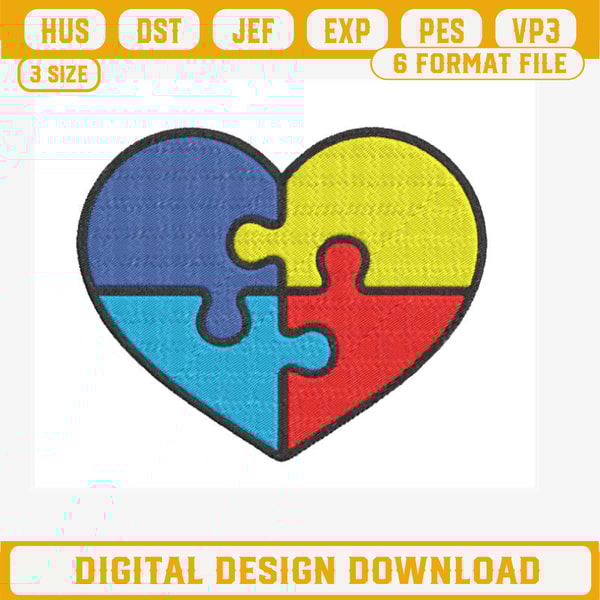 Autism Heart Puzzle Pieces Embroidery Designs, Autism Awareness Embroidery Design File, Autism Heart Puzzles Embroidery Files.jpg