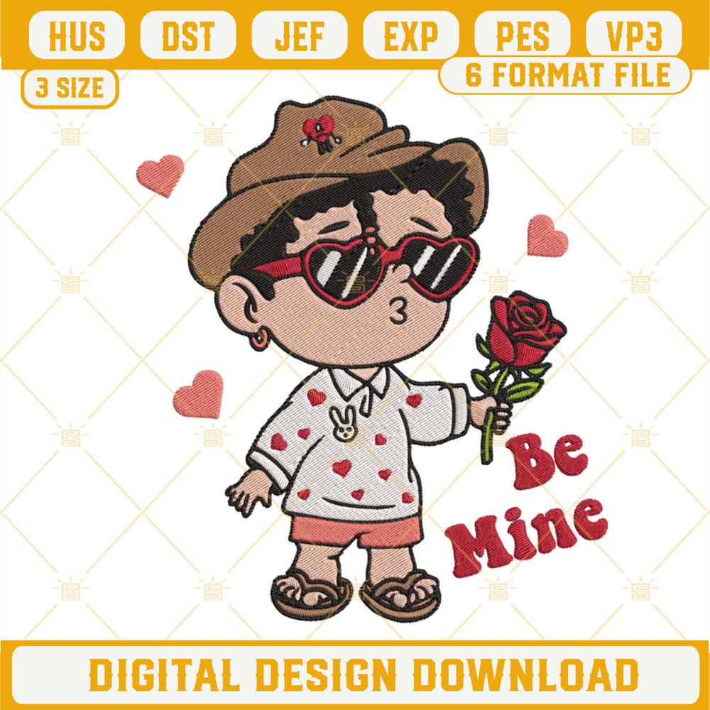 Baby Benito Be Mine Embroidery Design, Bad Bunny Valentine Embroidery Files.jpg