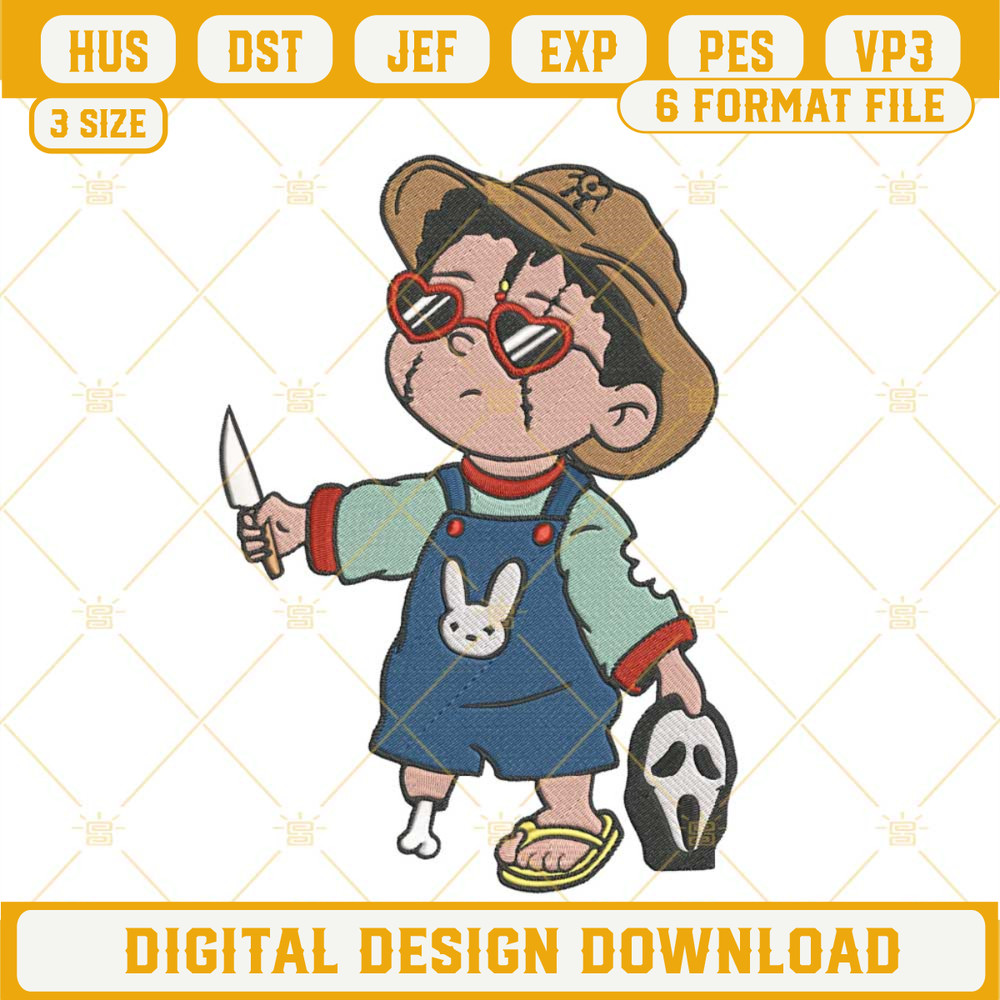 Baby Benito Chucky Embroidery Designs, Bad Bunny Halloween Machine Embroidery Design File.jpg