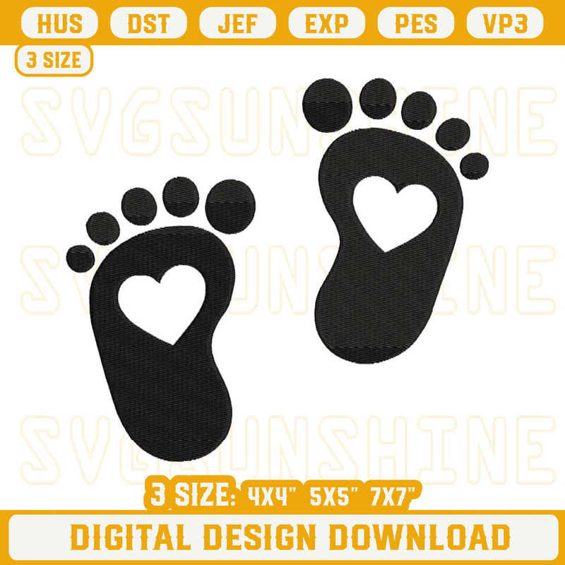 Baby Feet Heart Embroidery Design Files, Baby Foot Embroidery Designs.jpg