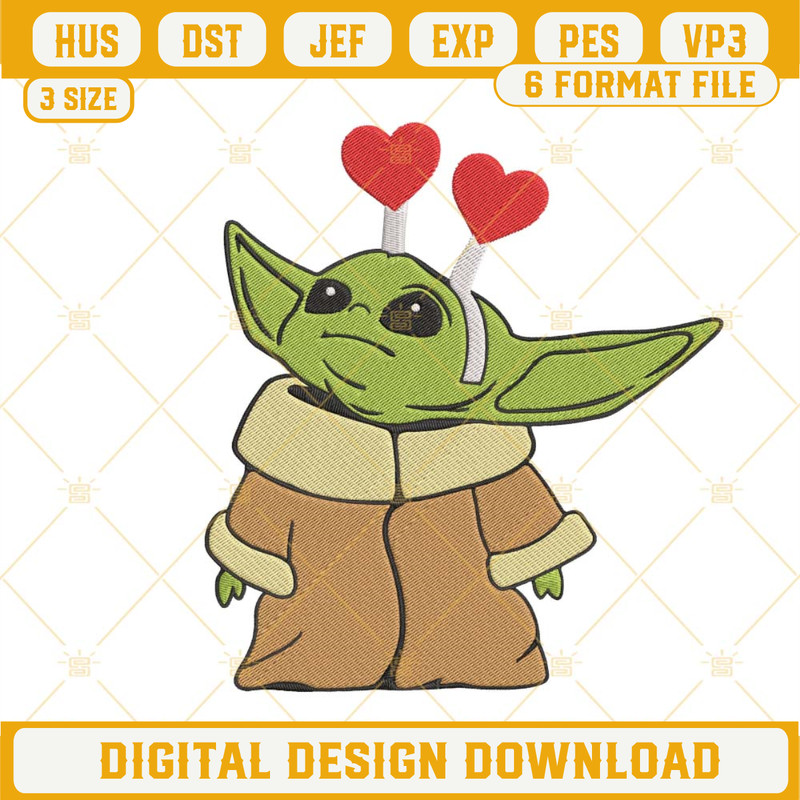 Baby Yoda Heart Headband Embroidery Designs, Baby Yoda Valentines Day Embroidery Files.jpg