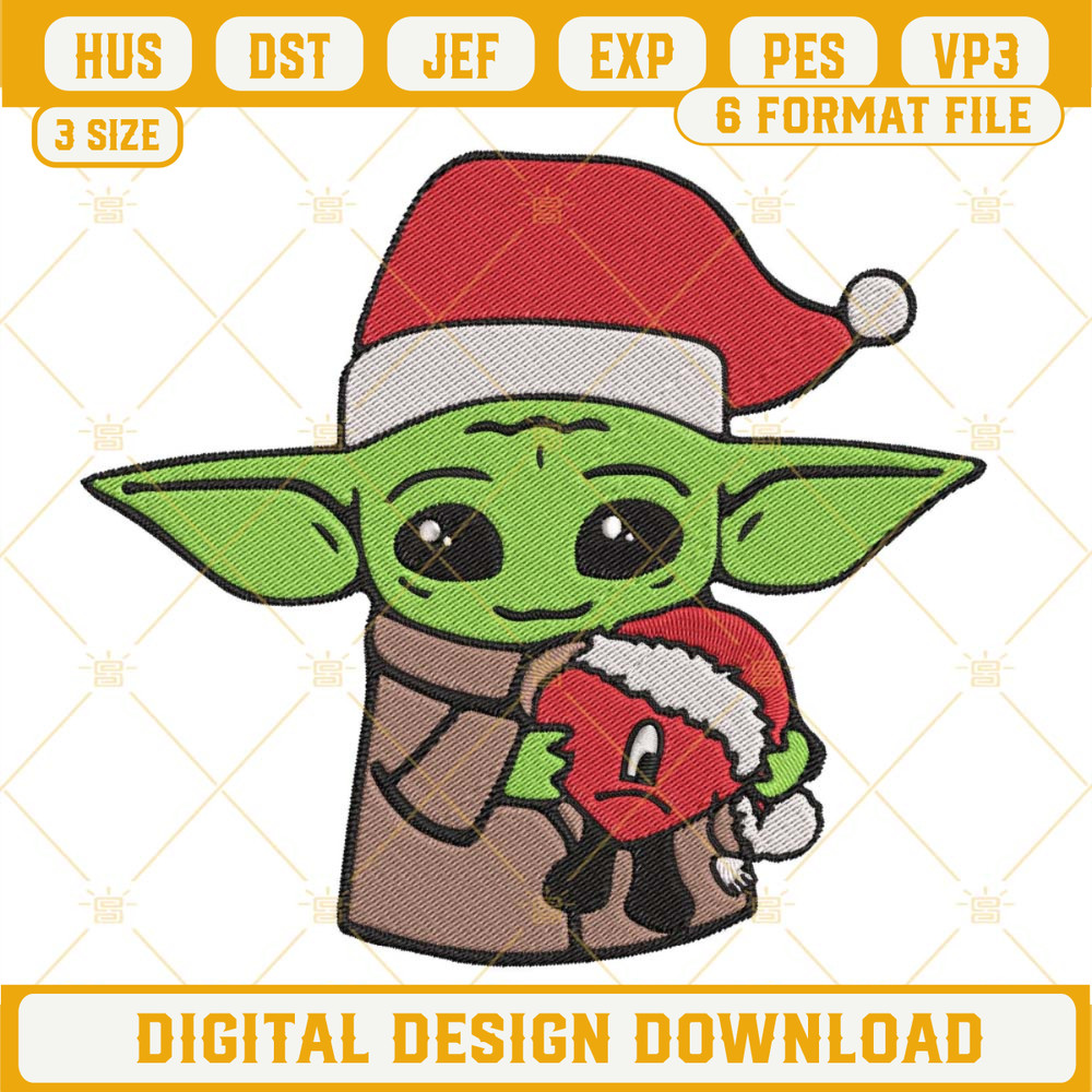 Baby Yoda Holding Bad Bunny Heart Christmas Embroidery Design File.jpg