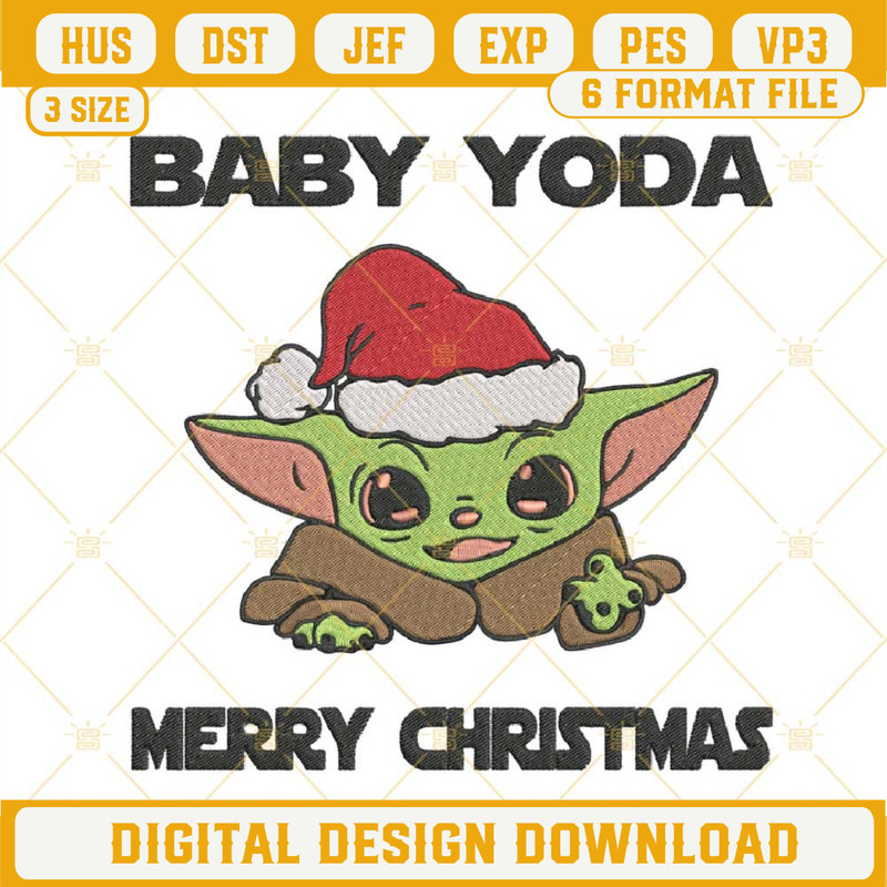 Baby Yoda Merry Christmas Embroidery Designs, Baby Yoda Embroidery Design File.jpg