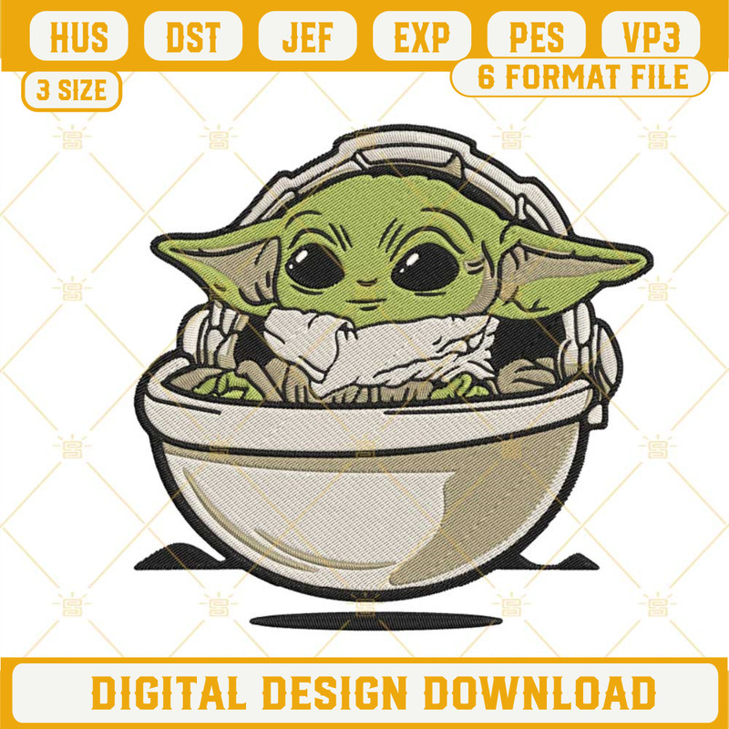 Baby Yoda On Floating Carrier Embroidery Designs, Grogu Star Wars Machine Embroidery Files.jpg