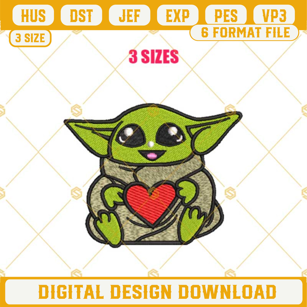 Baby Yoda With Heart Embroidery Designs, Baby Yoda Embroidery Design File, Baby Yoda Machine Embroidery Design.jpg