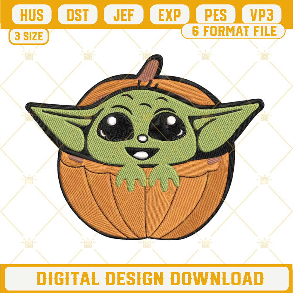 Baby Yoda With Pumpkin Embroidery Designs, Baby Yoda Halloween Embroidery Design File.jpg