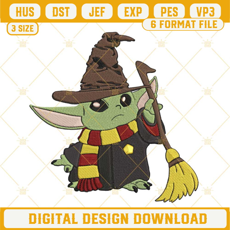 Baby Yoda Wizard Embroidery Pattern, Baby Yoda Harry Potter Embroidery Design File.jpg