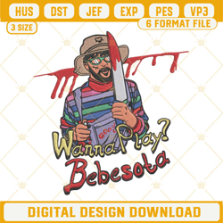 bad bunny chucky embroidery designs, wanna play bebesota halloween embroidery design file