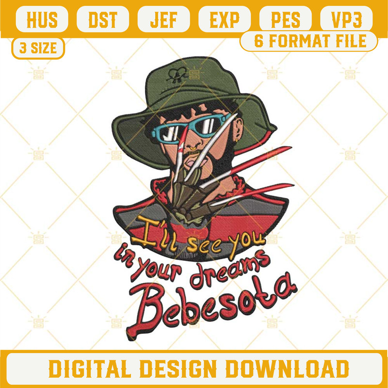 Bad Bunny Freddy Krueger Embroidery Design File, Bad Bunny Halloween Embroidery Designs.jpg