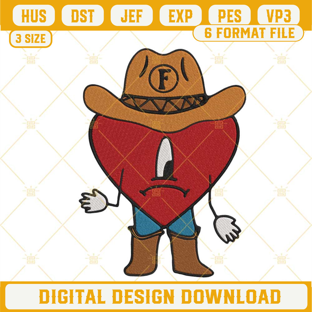 Bad Bunny Heart Cowboy Embroidery Designs, Un x100to Grupo Frontera Machine Embroidery Files.jpg