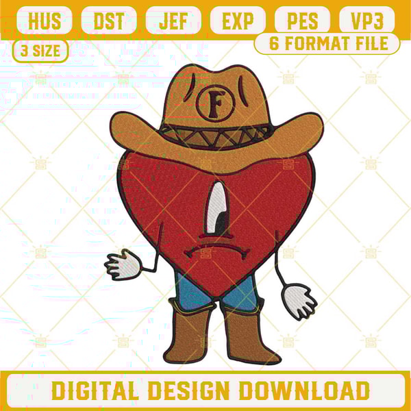 Bad Bunny Heart Cowboy Embroidery Designs, Un x100to Grupo Frontera Machine Embroidery Files.jpg