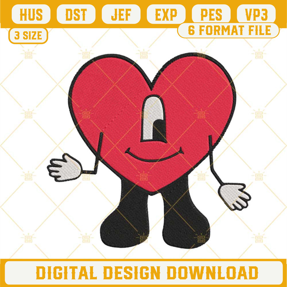 Bad Bunny Heart Smile Embroidery Design, Un Verano Sin Ti Embroidery File.jpg