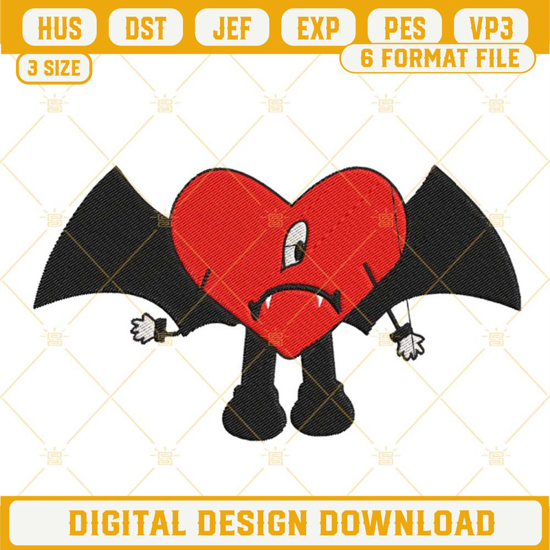 Bad Bunny Heart Vampire Embroidery Designs, Un Halloween Sin Ti Embroidery Files.jpg