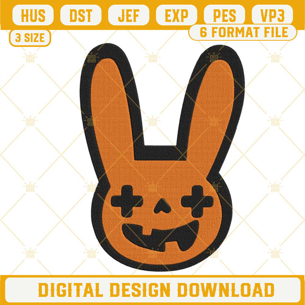 Bad Bunny Pumpkin Embroidery Designs, Bad Bunny Halloween Embroidery Files.jpg