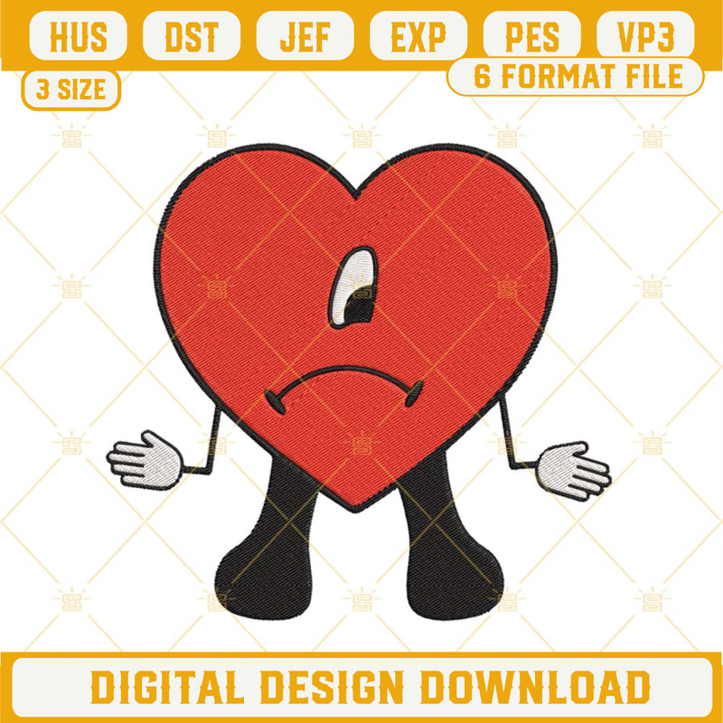 Bad Bunny Sad Heart Embroidery Design, Un Verano Sin Ti Embroidery Files.jpg