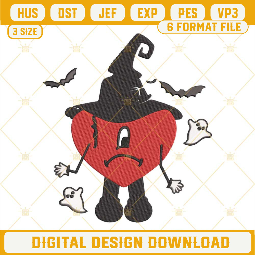 Bad Bunny Sad Heart Halloween Machine Embroidery Design File.jpg