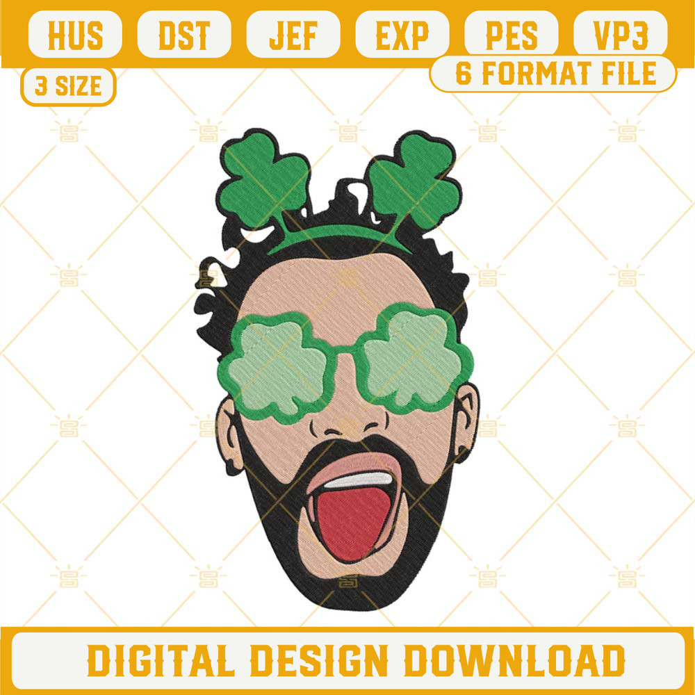 Bad Bunny Shamrock Glasses Embroidery Design, Benito St Patricks Day Embroidery File.jpg