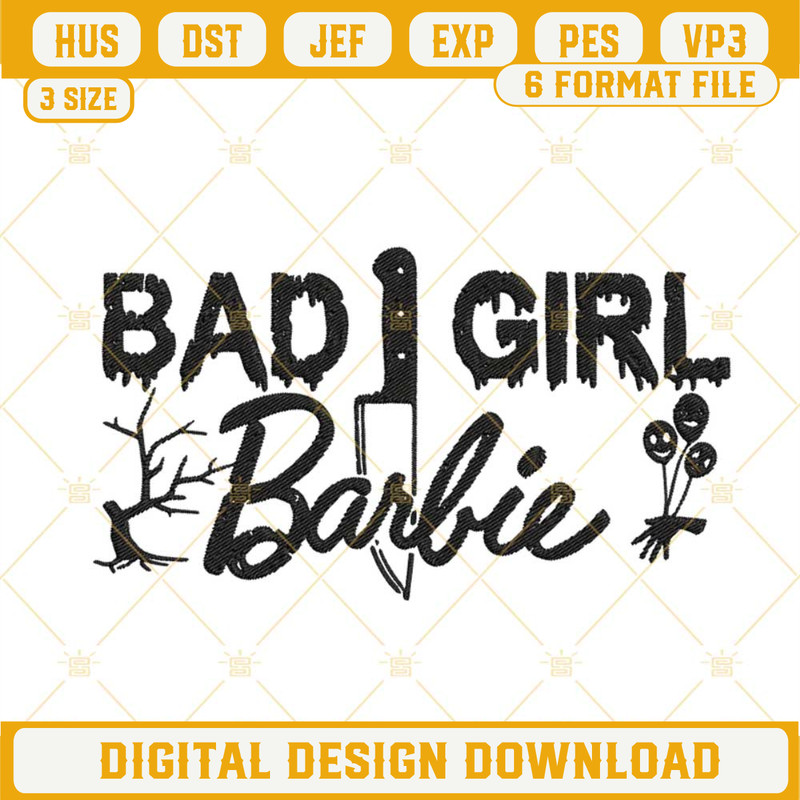 Bad Girl Barbie Halloween Embroidery Designs, Barbie Knife Machine Embroidery Pattern Files.jpg