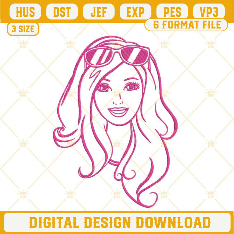 Barbie Embroidery Designs, Pink Doll Girl Machine Embroidery Pattern Files.jpg