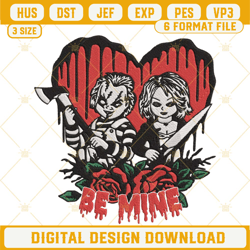Be Mine Chucky Tiffany Embroidery Designs, Horror Valentine Embroidery Files