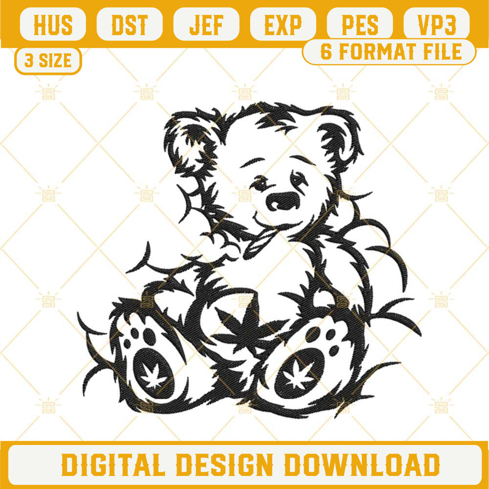 Bear Smoking Weed Embroidery Designs, Funny 420 Day Embroidery Files.jpg