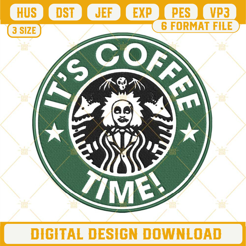 Beetlejuice Its Coffee Time Embroidery Designs.jpg